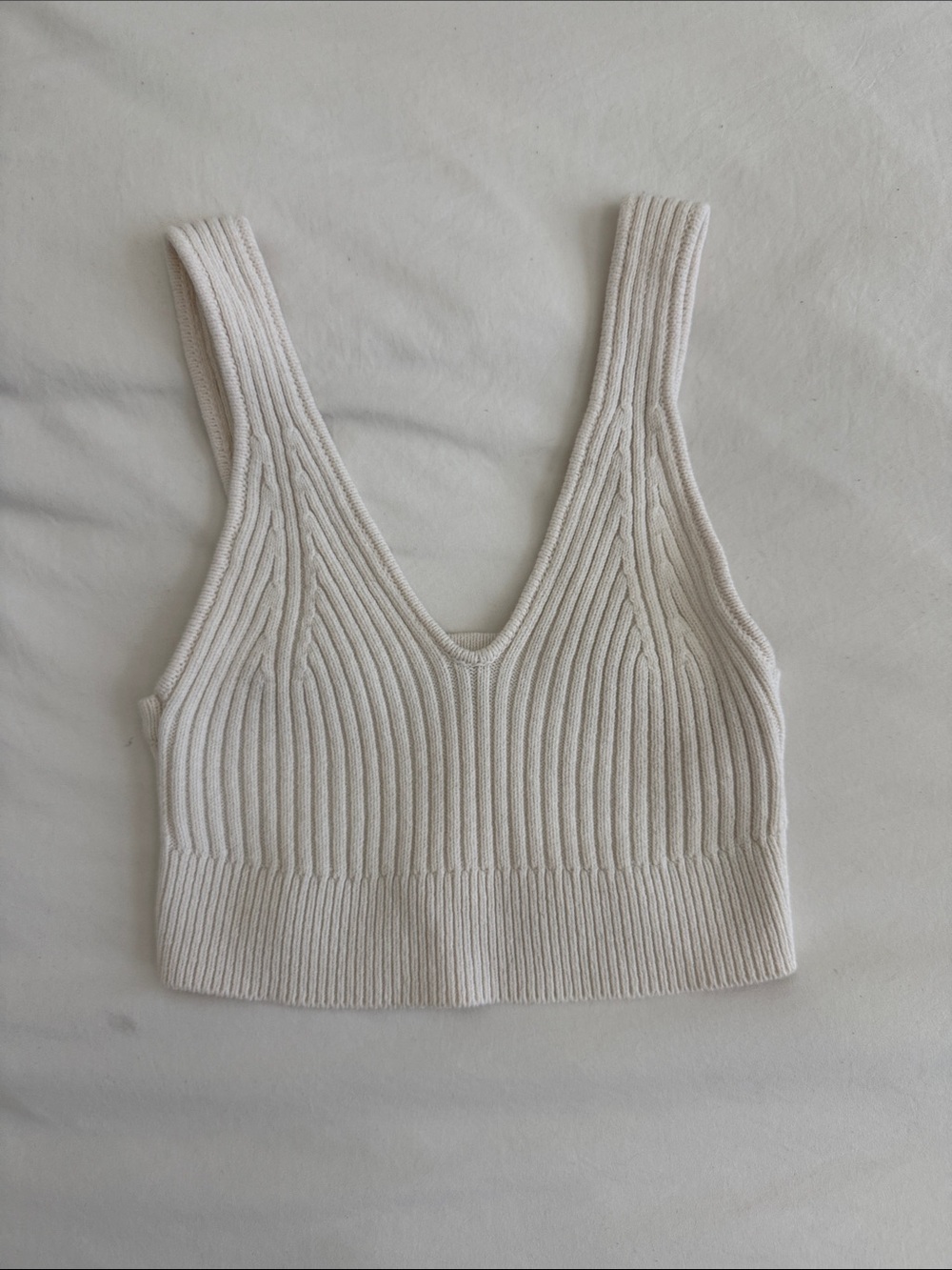 Urban Outfitters Ribbed V-Neck Crop Tank Top - Cream